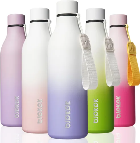 Vista 75 de BJPKPK Botellas de agua aisladas, botella de agua de metal de acero inoxidable de 12 onzas con correa, sin BPA a prueba de fugas, jarras, tazas
