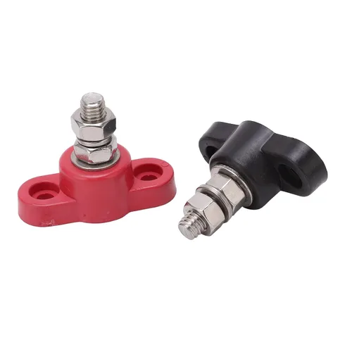 Vista 3 de Conectores de terminal de batería M8, pernos de distribución de energía de ajuste universal resistente, rojo y negro, juego de 4 kit para automóvil