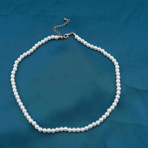 Vista 4 de YienDoo Collar de perlas pequeñas blancas redondas de perlas de imitación, cadena de perlas bohemias, cadena de clavícula, collar de boda, joyería