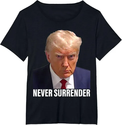 Vista 29 de Camiseta Pro Trump Mugshot Never Surrender para hombre y mujer, Negro