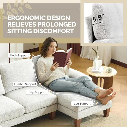 Vista 3 de VINGLI Sofá seccional en forma de U de 110' con dos chaise, sofá pequeño asequible con 4 asientos, sofás cómodos de tela chenille para sala