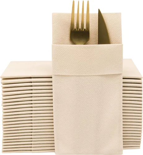 Vista 16 de Servilletas de papel desechables azul bebé con bolsillo incorporado para cubiertos, servilletas de tacto de lino absorbentes para cocina, baño