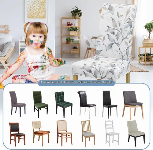 Vista 5 de Fundas para Sillas de Comedor, Juego de Fundas para Sillas de Comedor de 4 Piezas, Fundas Elásticas para Sillas de Cocina, Fundas para Sillas