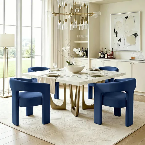 Vista 14 de Modernas sillas de comedor, silla de sherpa tapizada de terciopelo con respaldo, silla de tocador Boucle ensamblada cómoda para cocina, comedor