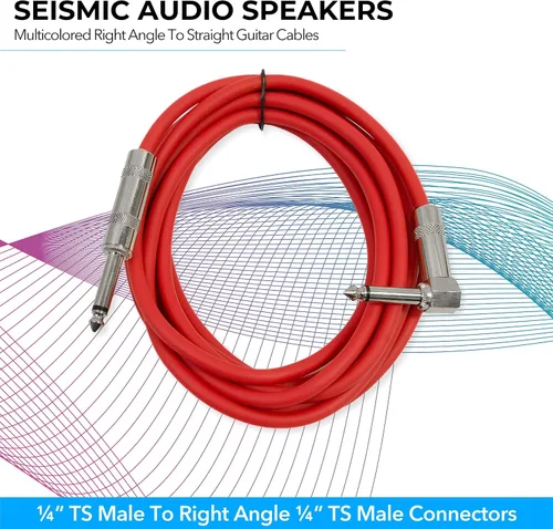 Vista 3 de Seismic Audio Cables de guitarra para altavoces, cables de guitarra de ángulo recto a recto, multicolor, 10 pies, paquete de 6