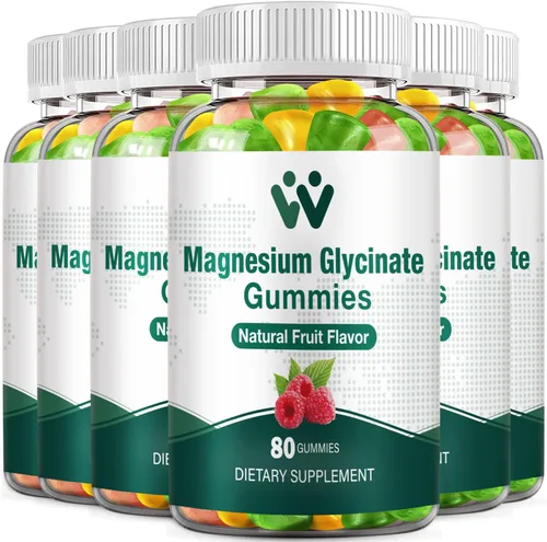 Vista 9 de Gomitas de glicinato de magnesio de 400 mg, gomitas de magnesio sin azúcar para niños y adultos con L-treonato, calcio y vitaminas B6+D3, 80
