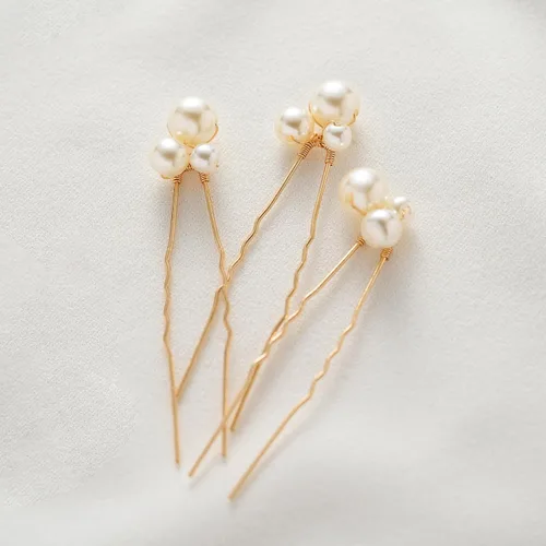 Vista 6 de SWEETV Horquillas para el pelo de novia, tocado de perlas para novias, damas de honor y niñas de flores, 3 pinzas para el pelo de boda y piezas