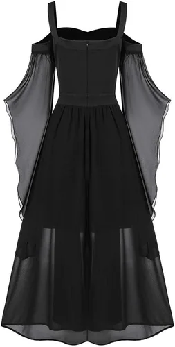 Vista 2 de Vestido punk gótico para mujer, hombros descubiertos, manga mariposa, vestido de fiesta de Navidad o cosplay