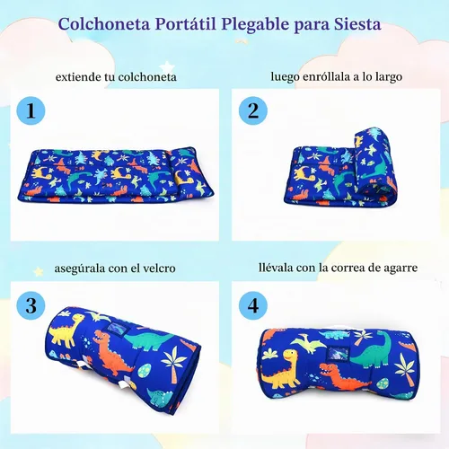 Vista 5 de Tapete para siesta de dinosaurio con almohada extraíble y manta