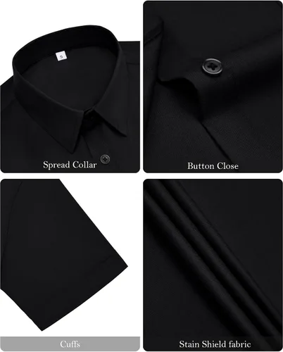 Vista 6 de Siliteelon - Camisas de vestir con protección contra manchas, sin arrugas, de manga corta, color liso, con botones, para mujer