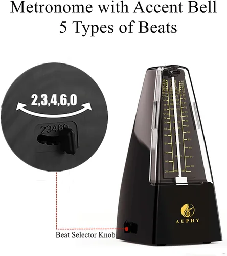 Vista 2 de Metrónomo mecánico con campana de acento, forma clásica, ritmo preciso, múltiples modos de ritmo, adecuado para piano, guitarra, batería, violín