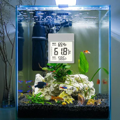 Vista 6 de Outanaya LCD Digital Fish Tank Temperature Gauge with External Wire, Dual Celsius Fahrenheit Modes, Detachable Adhesive Aquarium Thermometer for