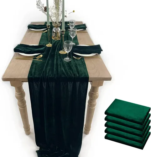 Vista 24 de Lujoso camino de mesa de terciopelo, decoraciones de recepción de boda de 10 pies, tela de terciopelo suave de 20 x 120 pulgadas, revestimiento