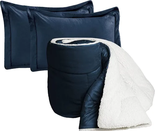 Vista 14 de Elegant Comfort Juego de edredón sherpa ultra afelpado de 2 piezas, color sólido y reverso esponjoso, apto para todas las estaciones, peso pesado