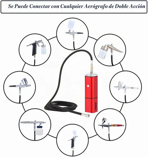 Vista 5 de Kit de aerógrafo Casubaris con compresor, kit de aerógrafo portátil recargable sin cable, pluma de aerógrafo de doble acción con parada automática