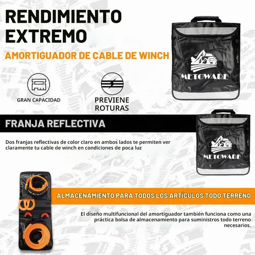 Vista 7 de METOWARE Kit de Recuperación Todo Terreno - Protector de Árboles de 3" x 8', Correa de Remolque de 3" x 20', Polea de Bloque de Tracción de Servicio