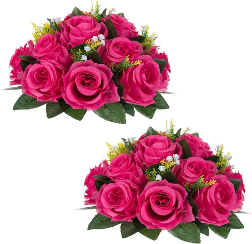 Vista 11 de NUPTIO Rosas Artificiales Negras Flores: Ramo de Flores Falsas Decoraciones de Halloween - 15 Cabezas Centros de Mesa de Rosas Artificiales con Base