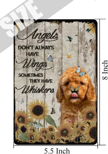 Vista 5 de Letrero de hojalata vintage con texto en inglés «Angels Don't Always Have Wings Sometimes They Have Whiskers», cartel de estaño vintage para amantes