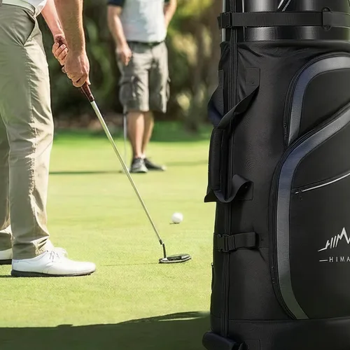 Vista 9 de UNIHIMAL Bolsa de viaje de golf con funda rígida de PC, tela Oxford resistente 1680D, bolsas de viaje para aerolíneas con ruedas, resistente al