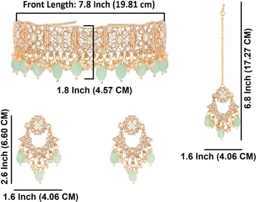 Vista 5 de Efulgenz Antique Gold Tone Choker Necklace Maangtikka and Earrings Set Indian Jewelry Sets for Women Indian Bridal Sets Ethnic Faux Kundan Crystal
