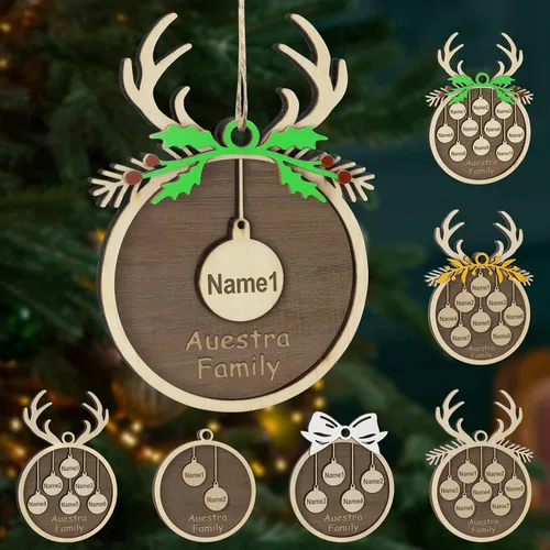 Vista 9 de Adornos de Navidad personalizados, familia de 1 nombre, adornos de Navidad de madera personalizados, decoración personalizada, decoración de árbol