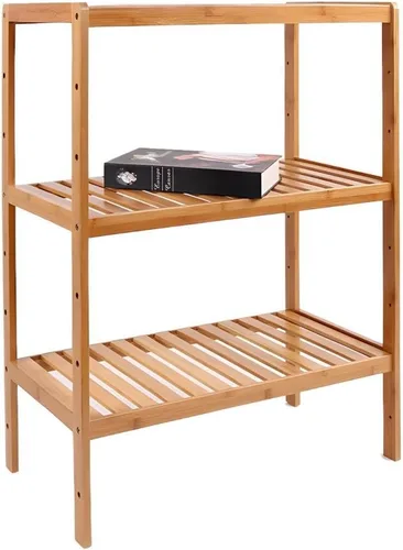 Vista 20 de Estante de almacenamiento de madera maciza con estantes ajustables, estante de almacenamiento de bambú de varios niveles para cocina, sala de estar