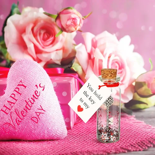 Vista 5 de Gejoy Regalo romántico de aniversario para ella, él, You Hold the Key to My Heart hecho a mano, botella decorativa creativa con mensaje "I Love