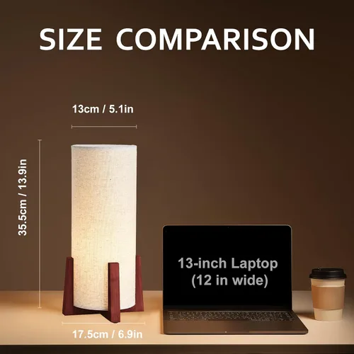 Vista 2 de KUNJOULAM Modernas lámparas de mesa pequeñas, lámpara de mesita de noche con pantalla de tela de lino, lámpara de mesa cilíndrica de 13.9 pulgadas