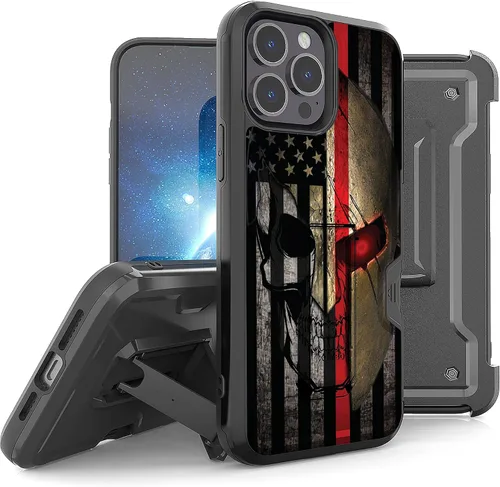 Vista 22 de Compatible con Apple iPhone 13 Pro Max Armor Kombo Kickstand Funda con clip para cinturón, híbrida, resistente, resistente, a prueba de golpes