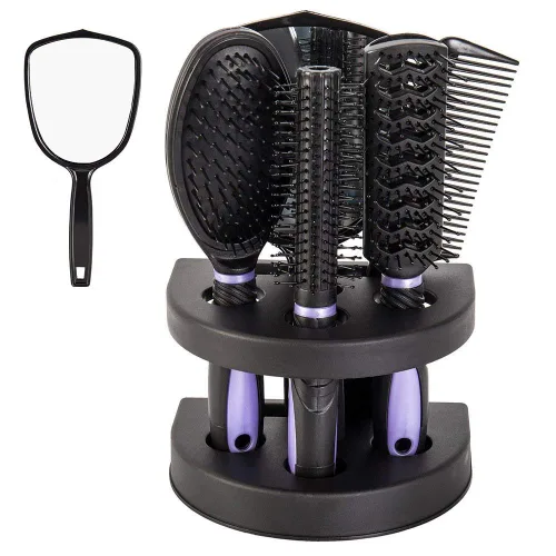 Vista 3 de Juego de 5 peines de pelo profesionales para salón de belleza, juego de brochas de peluquería para peluquería, espejo y soporte, kit de peine