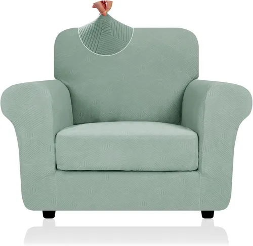 Vista 12 de ZNSAYOTX 2026 Funda de silla a rayas de 2 piezas (79 cm - 117 cm), funda de sillón elástica gruesa con banda elástica antideslizante y lazos