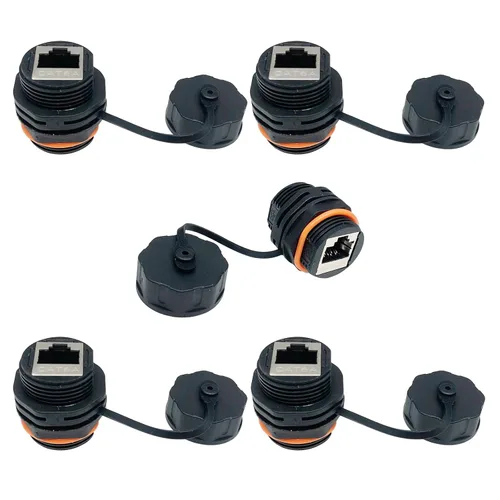 Vista 9 de PENGLIN 2 acopladores Ethernet CAT7 impermeables, conectores blindados RJ45 para montaje en panel para cable LAN Cat5e/Cat6/Cat7, extensor de red