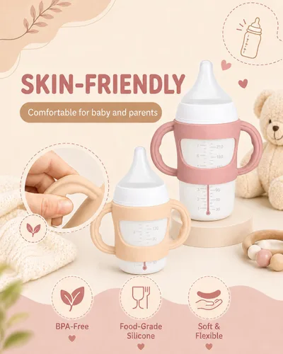 Vista 6 de Paquete de 2 asas de silicona para biberón NUK, beige+rosa Beige y Rosa