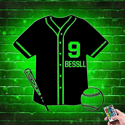 Vista 9 de Letrero de metal de jersey deportivo personalizado con luz LED, nombre y número personalizado, letrero de neón con nombre personalizado, decoración