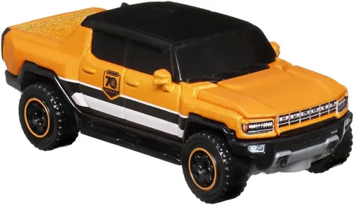 Vista 4 de Matchbox Moving Parts - Vehículo fundido a presión de 70 años de edición especial, HMV12 ~ Inspirado en 2022 Hummer EV ~ 3/5 naranja y negro