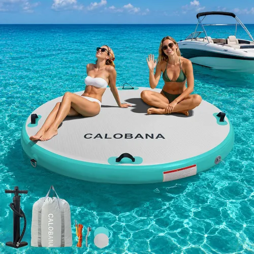 Vista 12 de CALOBANA Hamaca de agua inflable redonda flotante, flota lago isla balsa plataforma de muelle inflable para adultos, piscina, río, fiesta en la playa