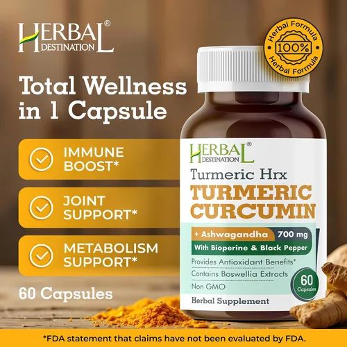 Vista 2 de Suplemento de cúrcuma Hrx- Suplemento inmunológico, suplemento de refuerzo del metabolismo para las articulaciones con curcumina de cúrcuma