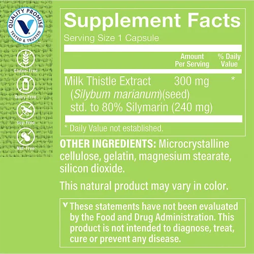 Vista 2 de The Vitamin Shoppe Cardo mariano 300 mg - Apoyo a la salud hepática, desintoxicación y protección antioxidante (100 cápsulas)