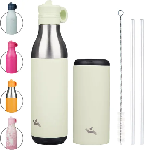 Vista 11 de Konokyo Botella de agua de acero inoxidable de 13 onzas con pajilla, aislada, botella de viaje de metal reutilizable con parte inferior extraíble