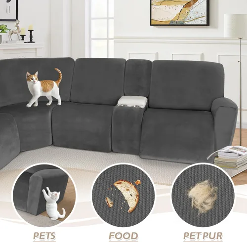 Vista 311 de Arfntevss Fundas de sofá seccional reclinable de terciopelo, Funda de sofá seccional de esquina para sofá reclinable, Funda elástica suave