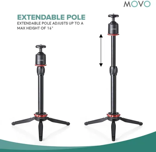 Vista 3 de Movo Kit de video inalámbrico para teléfono inteligente V2+ con trípode, agarre, micrófono de solapa inalámbrico, luz LED y control remoto,