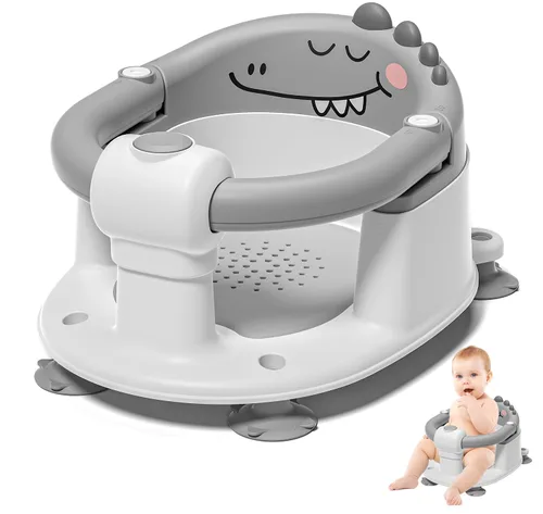 Vista 8 de Asiento de baño para bebés de 5 meses en adelante, asiento de baño antideslizante para sentarse, cojín suave y diseño compacto, asiento de bañera