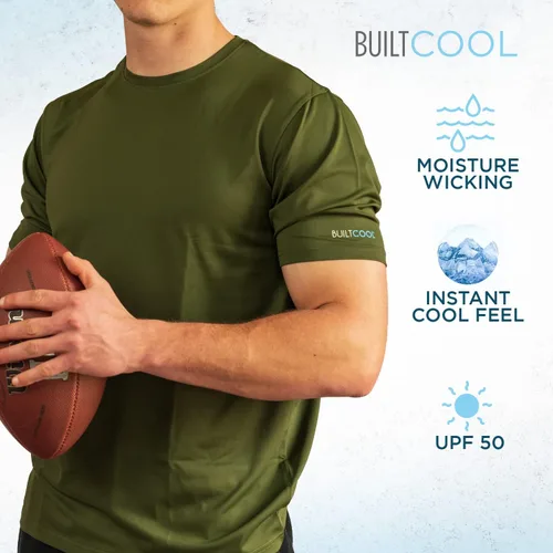 Vista 5 de BuiltCool - Camisa de cuello redondo para hombre, secado rápido, absorción de humedad instantánea, protección solar UPF 50