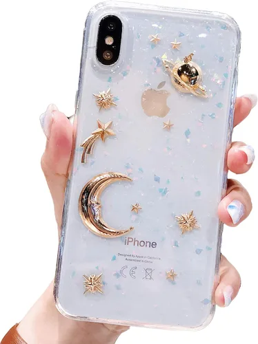 Vista 6 de Funda para iPhone XR Bling Planet Glitter con Space Sparkle Moon Star Universe suave TPU silicona a prueba de golpes funda protectora para iPhone XR