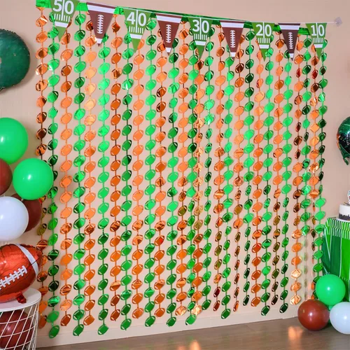 Vista 6 de LOLStar Decoraciones de fiesta de fútbol, paquete de 3 cortinas de flecos de papel de aluminio, 3.3 x 6.6 pies, accesorios de cabina de fotos verde