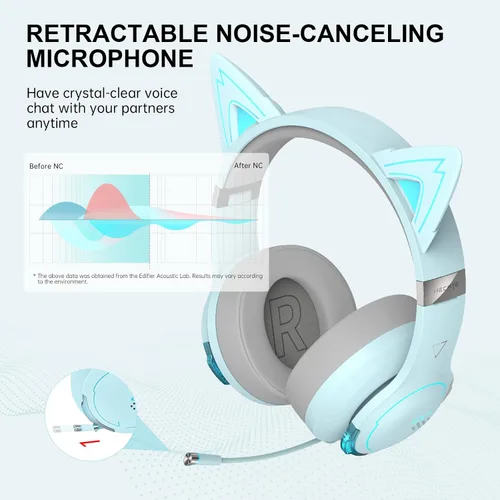 Vista 5 de Edifier G5BT CAT - Auriculares inalámbricos Bluetooth con cable para juegos con micrófono azul cielo