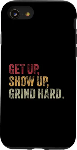 Vista 13 de iPhone 14 Levántate, presente, muele duro. Funda motivacional para hombres y mujeres