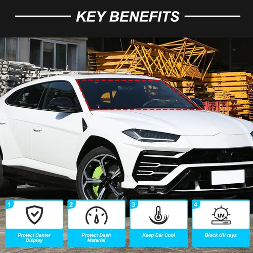 Vista 6 de Parasol para parabrisas delantero Lamborghini Urus 2018-2024, parasol con bloqueo UV, protector de privacidad, protector solar personalizado