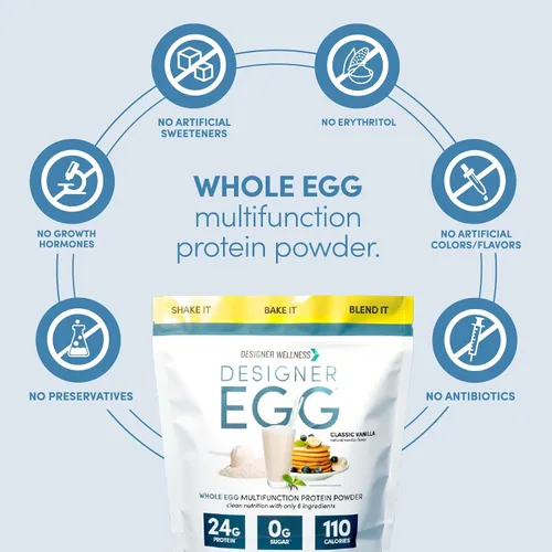 Vista 5 de Designer Wellness, Designer Egg, polvo de proteína natural de yema de huevo y clara de huevo, apto para dieta keto y paleo, bajo en calorías, menos
