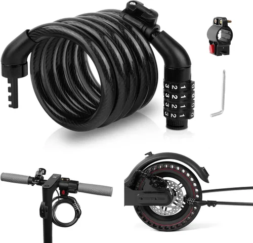 Vista 3 de Ainiv Bloqueo de freno de disco, antirrobo E Scooter Lock, cable de 5 pies/0.472 in, negro Cable Bike Lock Waterproof with 2 Keys for Scooter